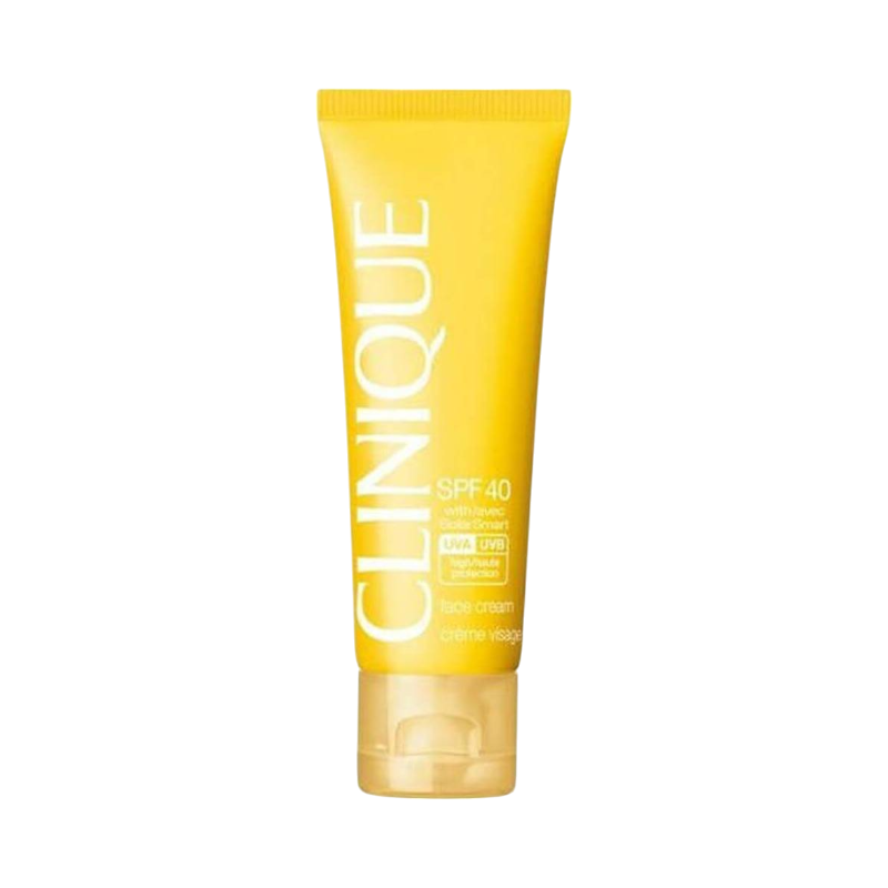 Clinique solskyddskräm för ansiktet med SPF 40, skyddar mot UVA- och UVB-strålar.